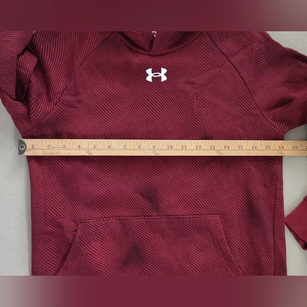 UNDER ARMOUR Boys UA Rival Fleece Youth Large Hoodie Red Maroon Striped Hoodie